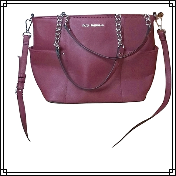 Dana Buchman Red Leather Shoulder Bag w/Chain Straps - Picture 8 of 10